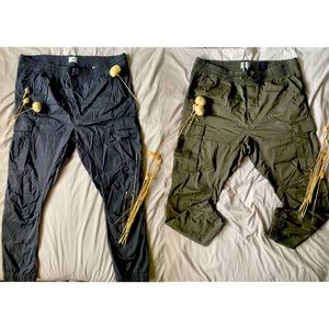 Man’s Drawstring Cargo Joggers with pockets on the side black and green H&M XXL